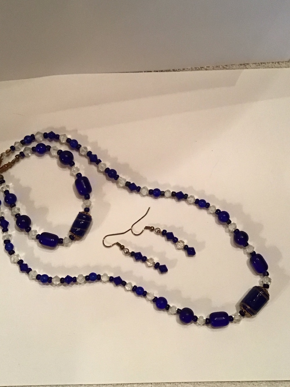 Vintage Style Cobalt Blue Beaded Necklace & Earrings Set